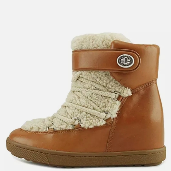 NWT COACH Monroe Shearling wedge bootie - Picture 2 of 8